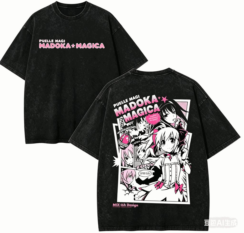 Puella Magi Madoka Magica Washed T-shirt Year round clothing high quality personality Clothes Plus Size Unisex New Model Washed Vintage Loose