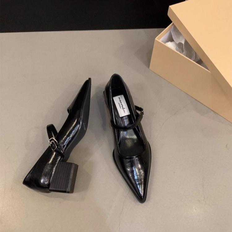 

Темпераментные туфли-лодочки на среднем высоком каблуке черные с острым носком женские туфли 2025 новые весна и осень Мэри Джейн вечерние туфли 40 чёрный