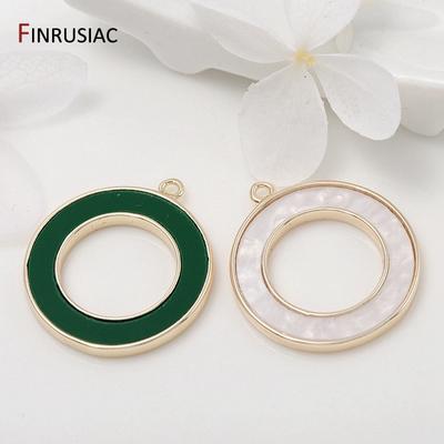 20mm Gold Plated Big Hole Round Circle Pendants Charms,Inlaid Natural Shell Pendant DIY Jewelry Necklace Earrings Making Finding