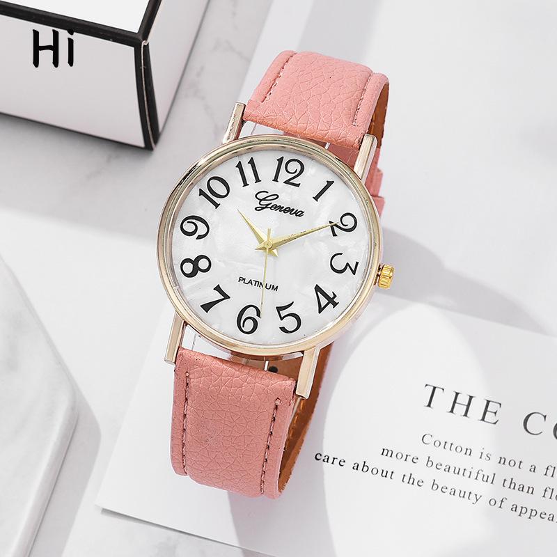 

Shell surface women s watch lychee leather strap women s casual trend digital fashion women s watch watch
