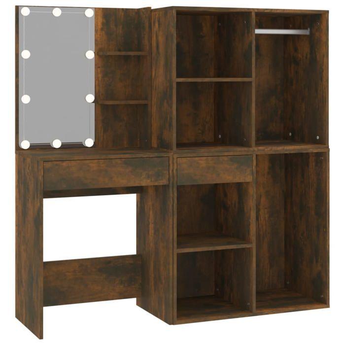 VidaXL LED Vanity Table with Cabinets Smoked Oak Engineered Wood 3120188