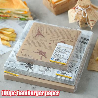 100 Stück saugfähiges Papier für Sandwiches, Burger, Pommes Frites, frittierte Lebensmittelverpackungen, Tellerunterlagen, Wachspapier und Backpapier