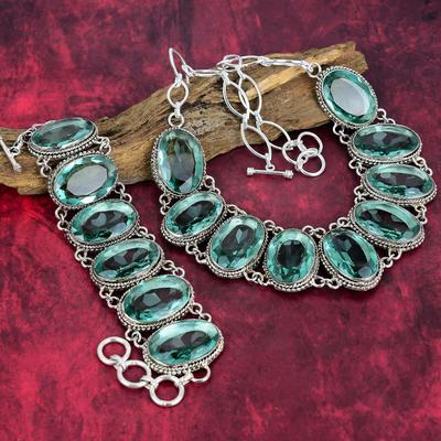 Gemma Apatite Acquamarina Argento Sterling Massiccio 925 Bracciale e Collana Set di Gioielli Per Lei, Gioielli Fatti a Mano con Catena Regolabile Set di Gioielli Per Lei