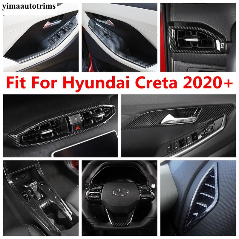 For Hyundai Creta  -  Window Lift Head Light Steering Wheel Gear Air AC Vent Outlet Cover Trim Carbon Fiber Accessories