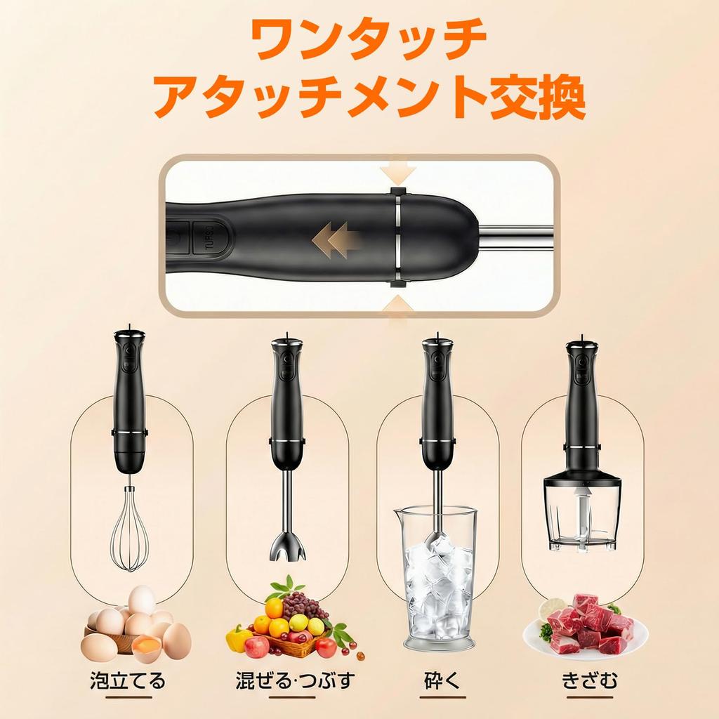 Turelar Hand Blender, 15,000 rpm, for Baby Food, Electric Hand Mixer, Gift Idea, Crushes Ice, Food Processor, Electric Whisk, Slim and Compact, Attach