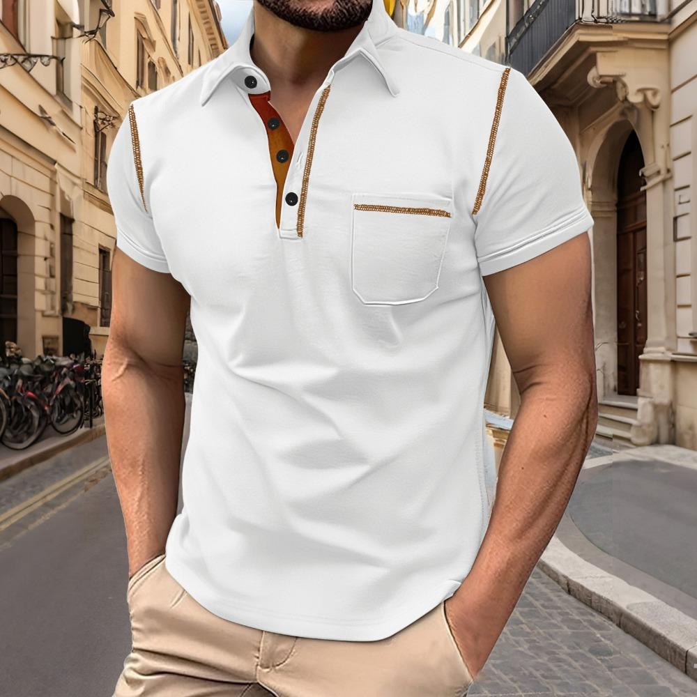 Men's Short-sleeve Henley Polo Shirt - Summer Casual Sport Solid Color Button-down Placket
