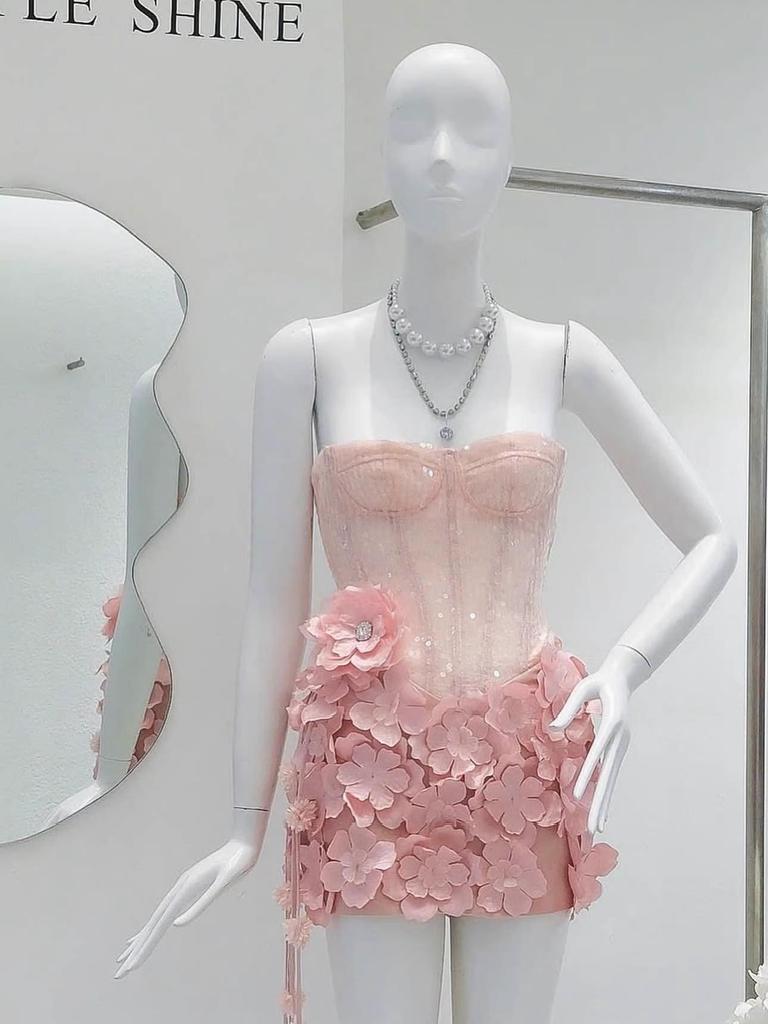 Vietnamese Designer 2026 Spring/Summer Sequin Strapless Sweet Party Dress