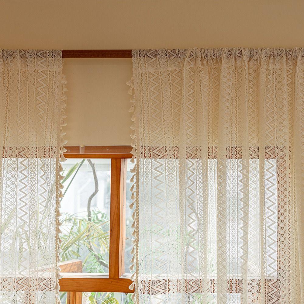 140m Lace Window Screening Hollow Lace Tassels Curtain Voile Tulle Curtains  Home Decor