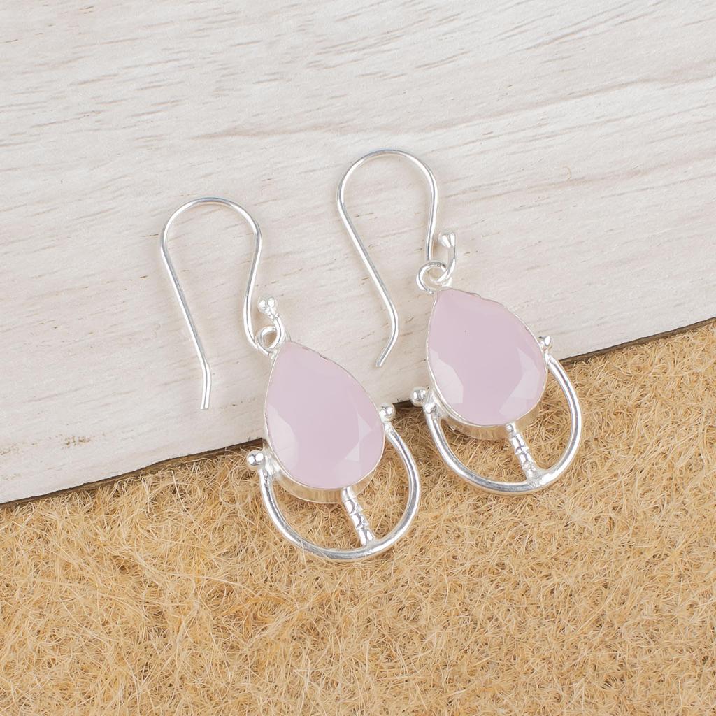 Rose Chalcedony Gemstone Jewelry, 925 Sterling Silver Earring Jewelry, Handmade Gorgeous Earring Gift For Women