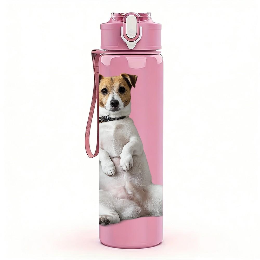 1PC Puppy Dog Sit Cute Portrait Print 750ml Color Plastic Sports Water Bottle Leakproof Flip Straw Lid Suitable for Sports Office Home Use