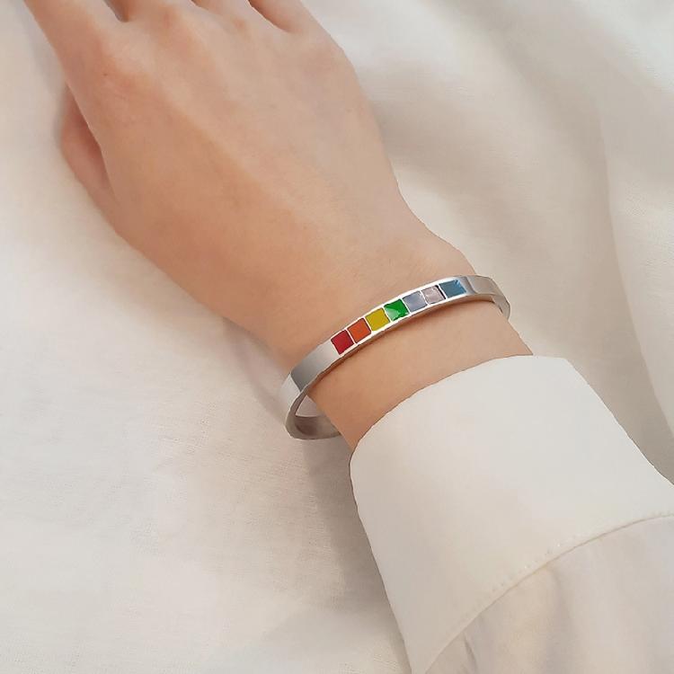 LGBTQ Cuff Bangle Bracelets Stainless Steel Rainbow Lovers Bracelets for Unisex