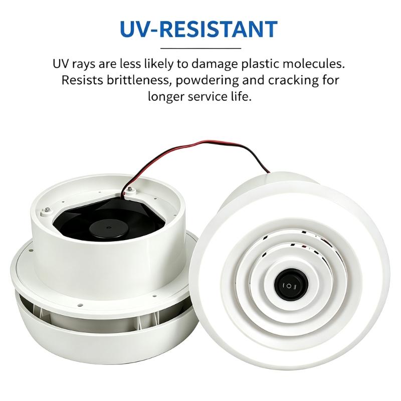 Motorhome Vent Light Assembly for Round Roof Opening, Roof Mounted Component with Integrated LED Using 12V Power