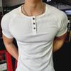 Men's Retro Cotton Henley Shirt - Coarse Thread 230g, Solid Color, Short-Sleeve Fitness Top