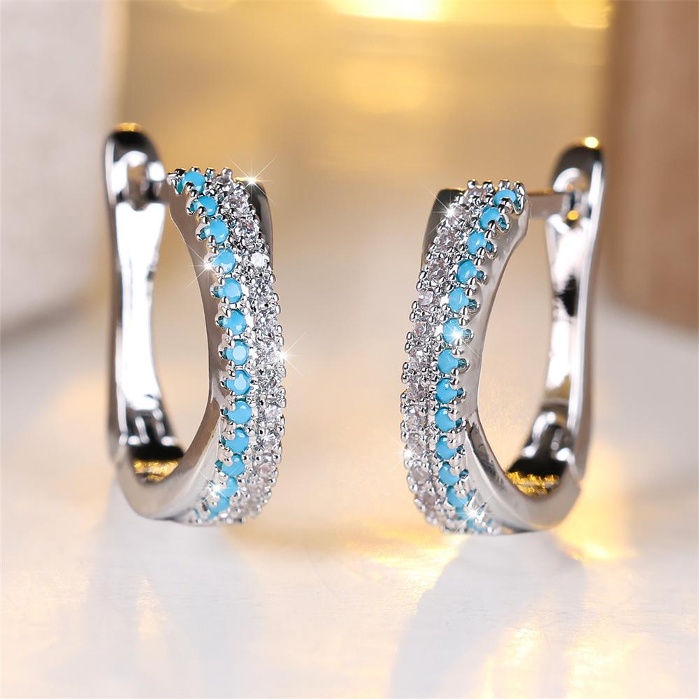 Cute Blue Rose Red Hoop Earring Green Crystal Multicolor Zircon Earrings For Women Vintage  Silver Color Wedding Jewelry
