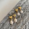 Women's Silver Heart Pearl Bead Drop Earrings