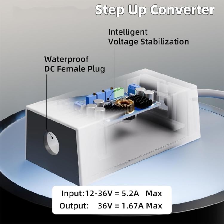 Vehicle Socket Power Adapter for Star Mini with 36V 60W DC5.5X2.1Mm Output, USB C PD45W, USB-A 3.0, Build-In Digital Display and Attached Cable