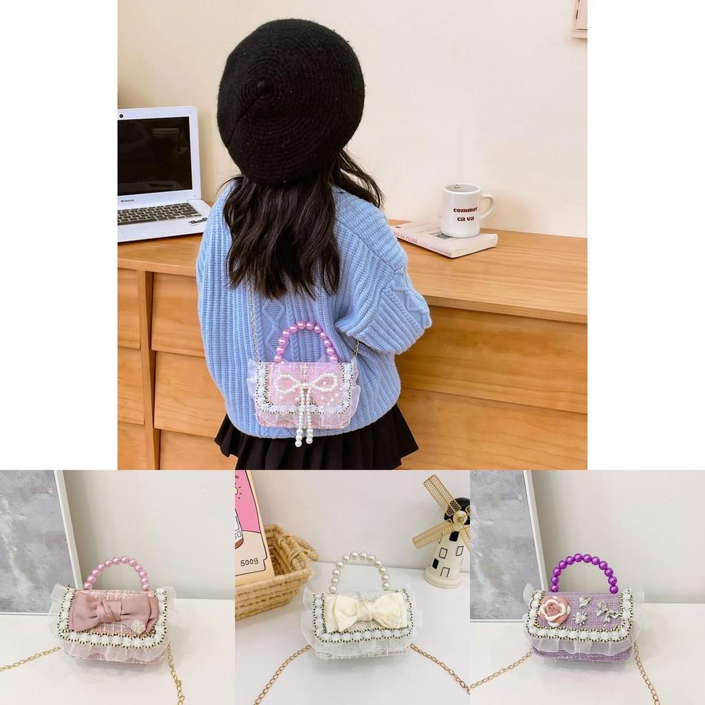 Adorable Pearl Bow Kids Crossbody Bag With Charming Floral Patterns For Daily Use