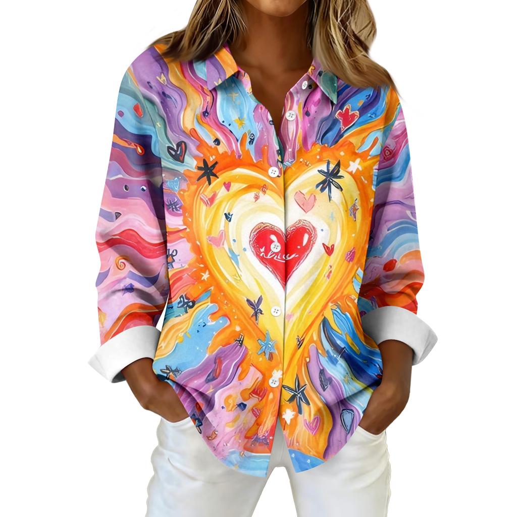 Cămașă Bluză Damă Crăciun Imprimat Nasturi Mâneci Lungi Casual De bază Guler Cămașă Regular Top