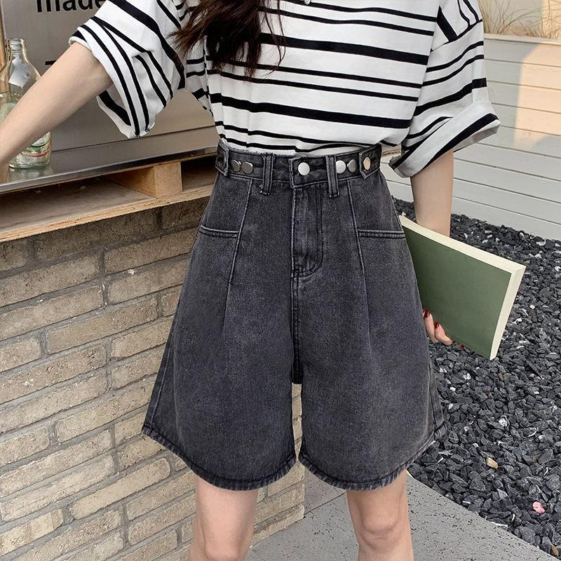 Five-point High-waist Denim Shorts for Women In Summer New Loose Wide-leg Mid-length Pants