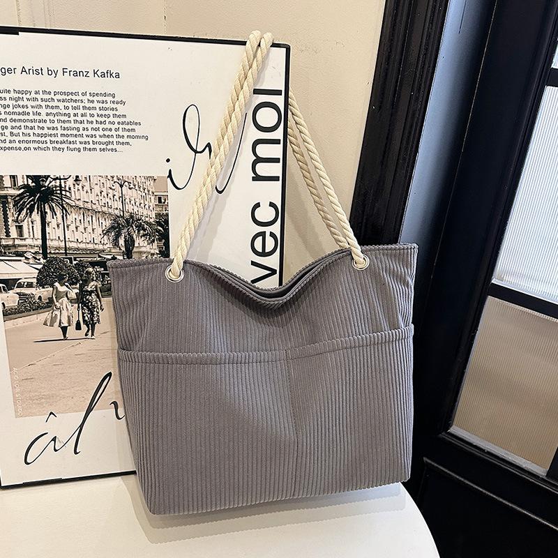 

Сумка большой вместимости женская корейская версия на одно плечо модная повседневная ретро арт вельветовая женская сумка простая женская сумка сумка-тоут серый
