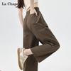 La Chapelle Women's High-Waisted Ice Silk Wide-Leg Cropped Pants
