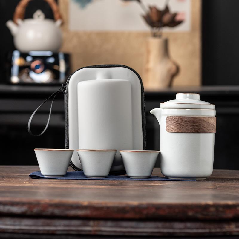 Wrapped lotus Ru kiln opening high-end travel tea set outdoor portable light luxury business commemorative gifts