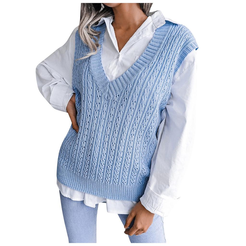 College Casual Loose Knit Vest Fashion Women's Hollow V-neck Sweater