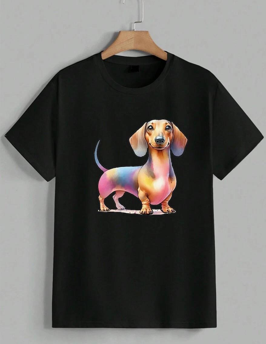 Cute Colorful Dachshund T-Shirt Wiener Dog Puppy Graphic Tee Animal Gift Unisex S