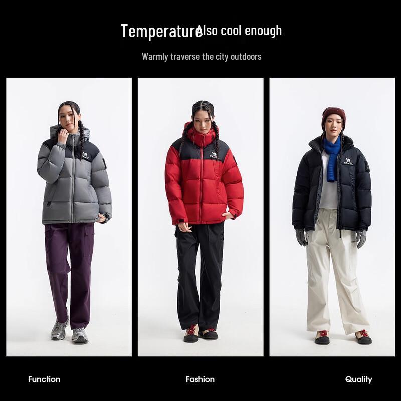 Camel Unisex Thickened Hooded Puffer Down Jacket