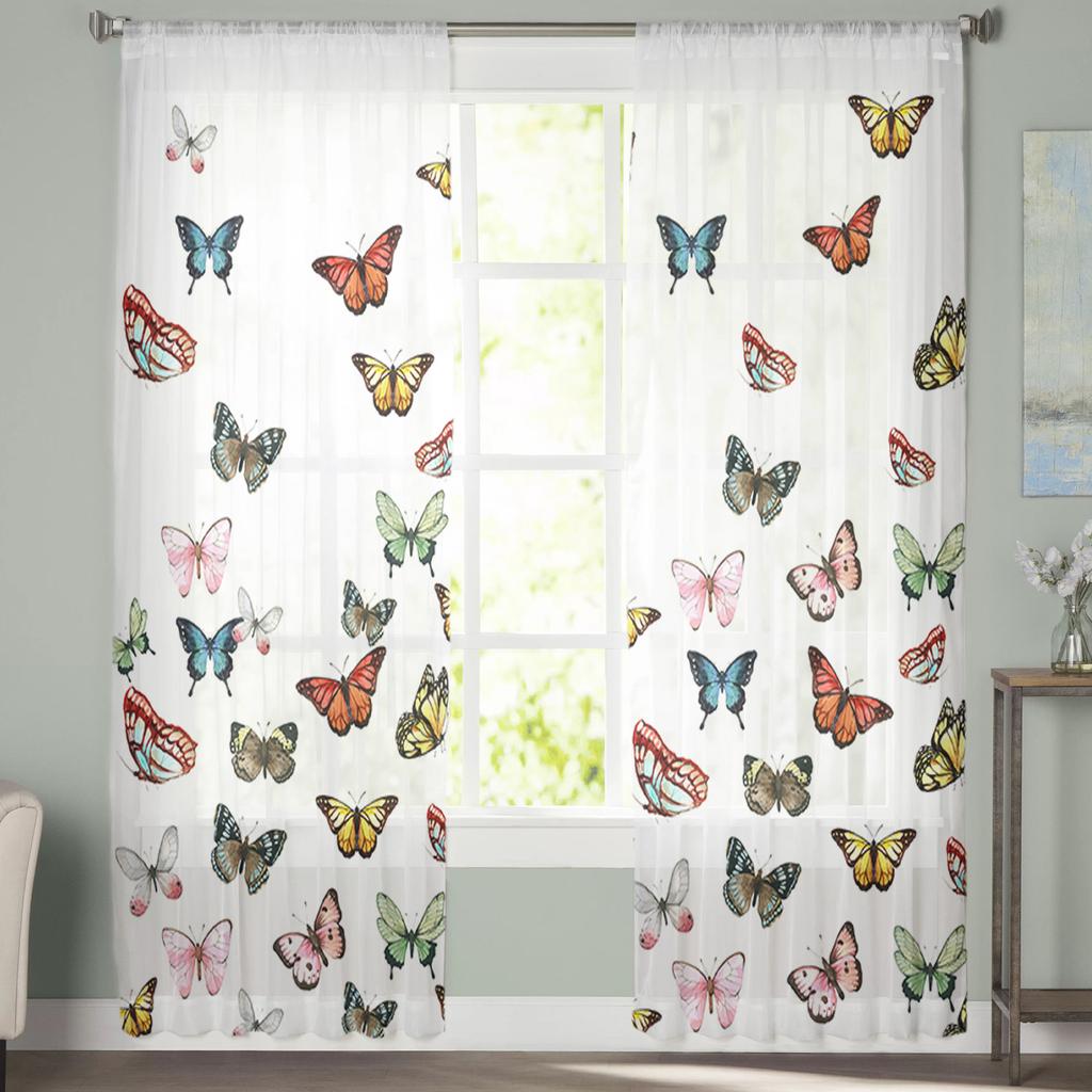 Innen Tüll Vorhänge Schmetterling Farbige Dichte Mädchen Schlafzimmer Exquisite Voile Vorhang Wohnzimmer Küche Chiffon Stoff Vorhänge