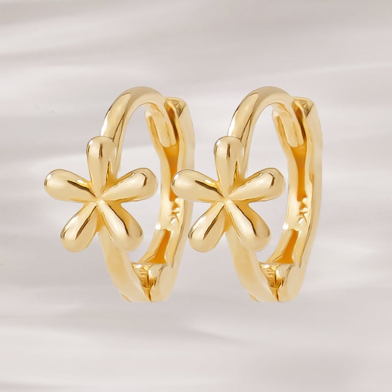 JEWNEL 14K Caranda Ultra Mini Flower Small Ring One-Touch Earrings