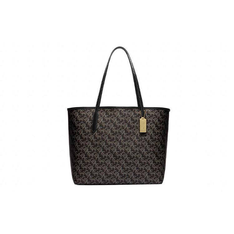 New COACH City Canvas With Leather Tote Bag, Shopping Bag, Handbag, Shoulder Bag Women's Black CF342-IMBLK