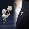 Moda Elelgante Mujer Minimalista Perla Diamante Completo Broche Tulipán Broche Francés Nuevos Accesorios de Ropa Joyería Regalos Creativos