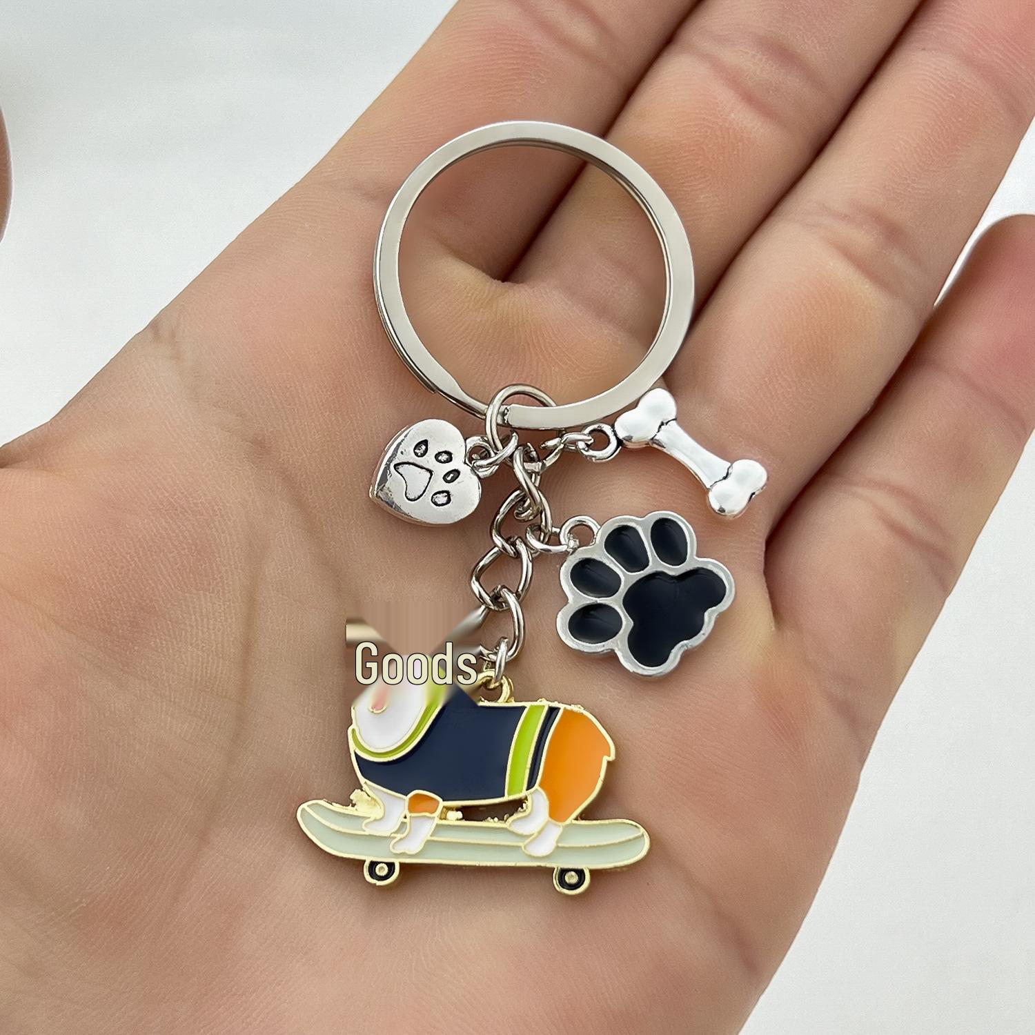 Pet Skateboard Dog Bone Heart Keychain & Cute Dog Backpack Pendant Charm