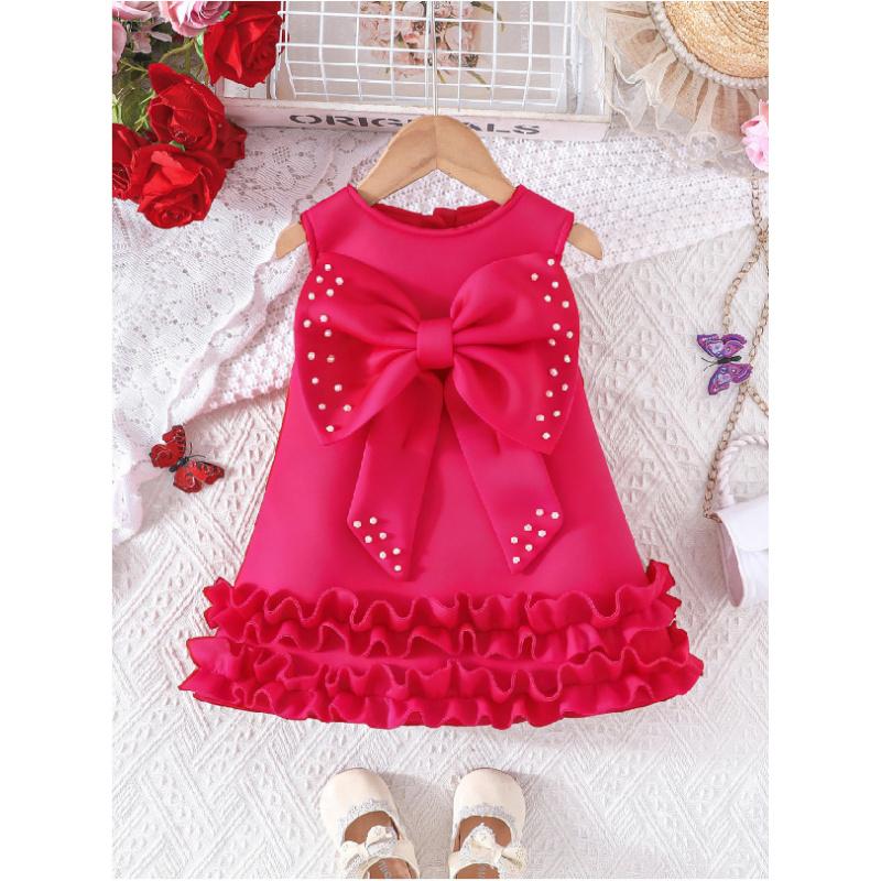 New Sweet Girl's Big Bow Beaded Cake Tank Dress