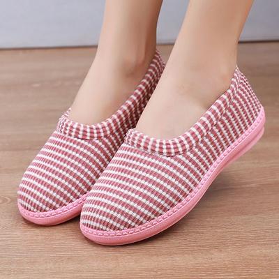 Winter Cotton Slippers Women's Cotton Shoes Bag Heels Cute Stripes Indoor Cotton Slippers Non-slip Warmth Plush Low-top Cotton Shoes