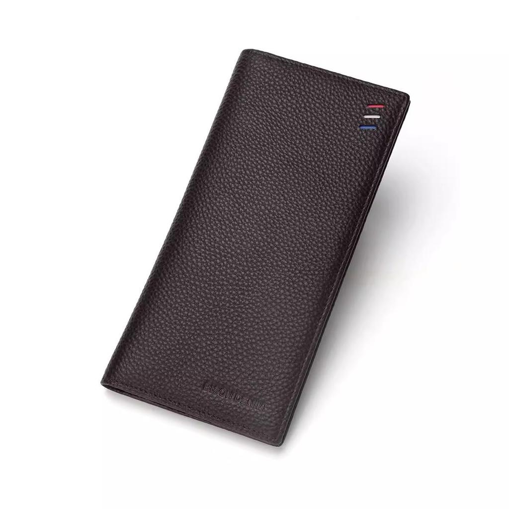 Bison Denim Mode Luxus Echtes Leder Männer Brieftaschen Lange Schlanke Bifold Brieftasche Kreditkarte Halter