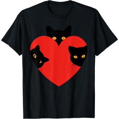 Funny Black Cat Valentine's Heart Tuxedo Cats Kitten Lovers Cotton Men T Shirt