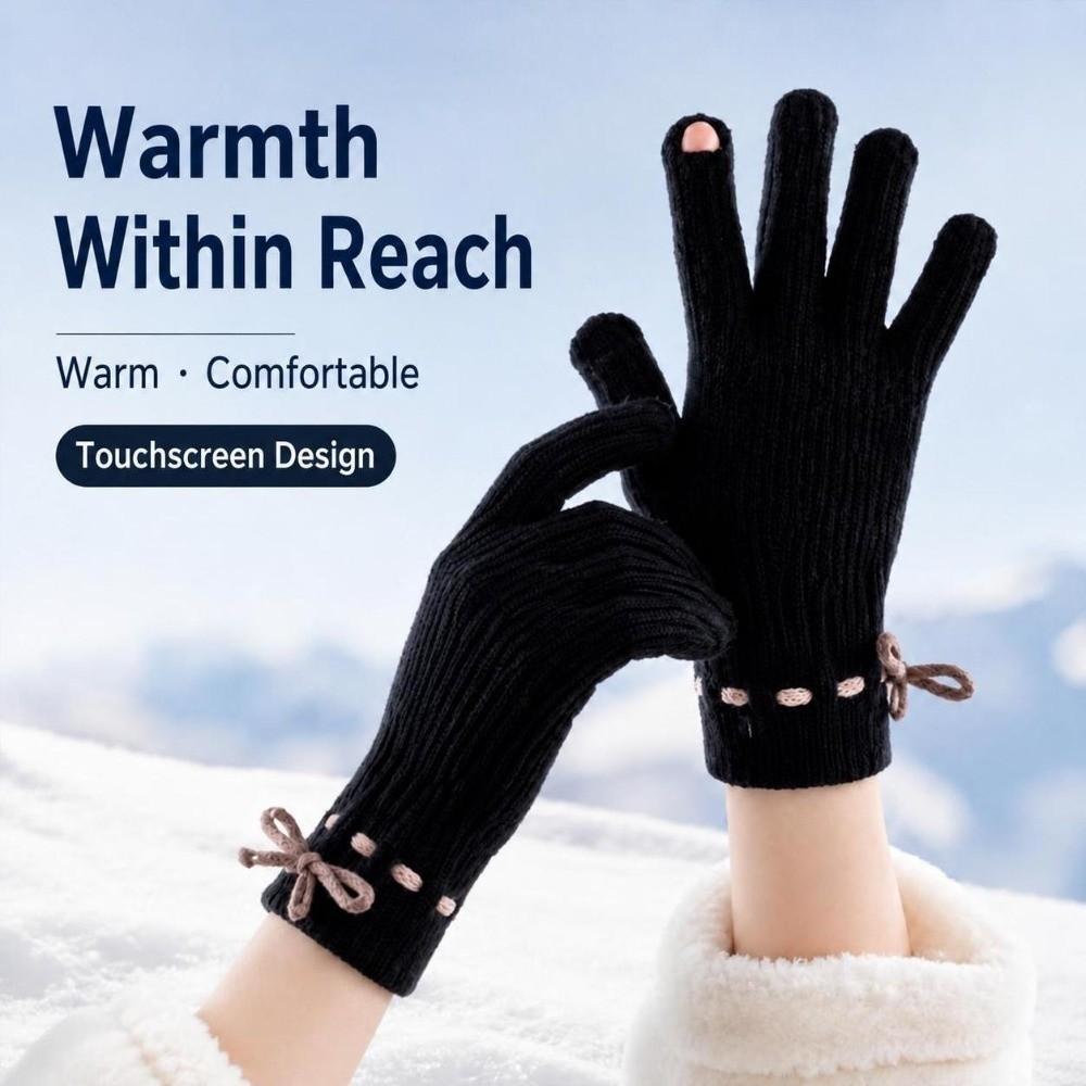 Knitted Texture Touch Screen Gloves Solid Color Full Finger Mittens Outdoor Sports