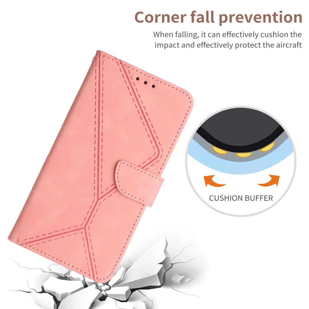 HT05 For Realme 12 4G/12+ 5G Wallet Case PU Leather Stand Phone Cover Lines Imprinted