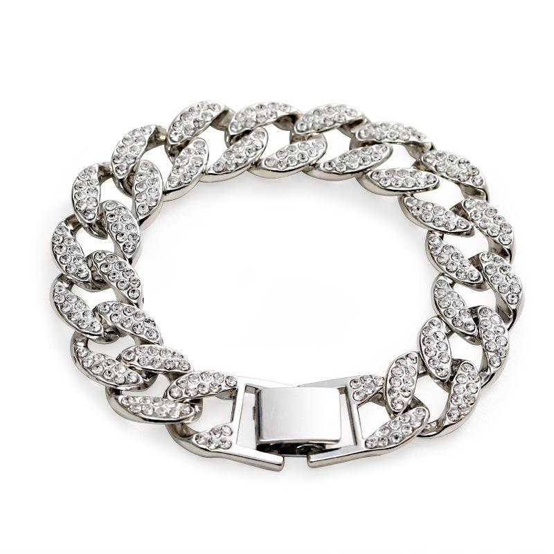 European and American Hip-hop Cuban Bracelet, Trendy Men s Style Nightclub Couple Bracelet 17CM