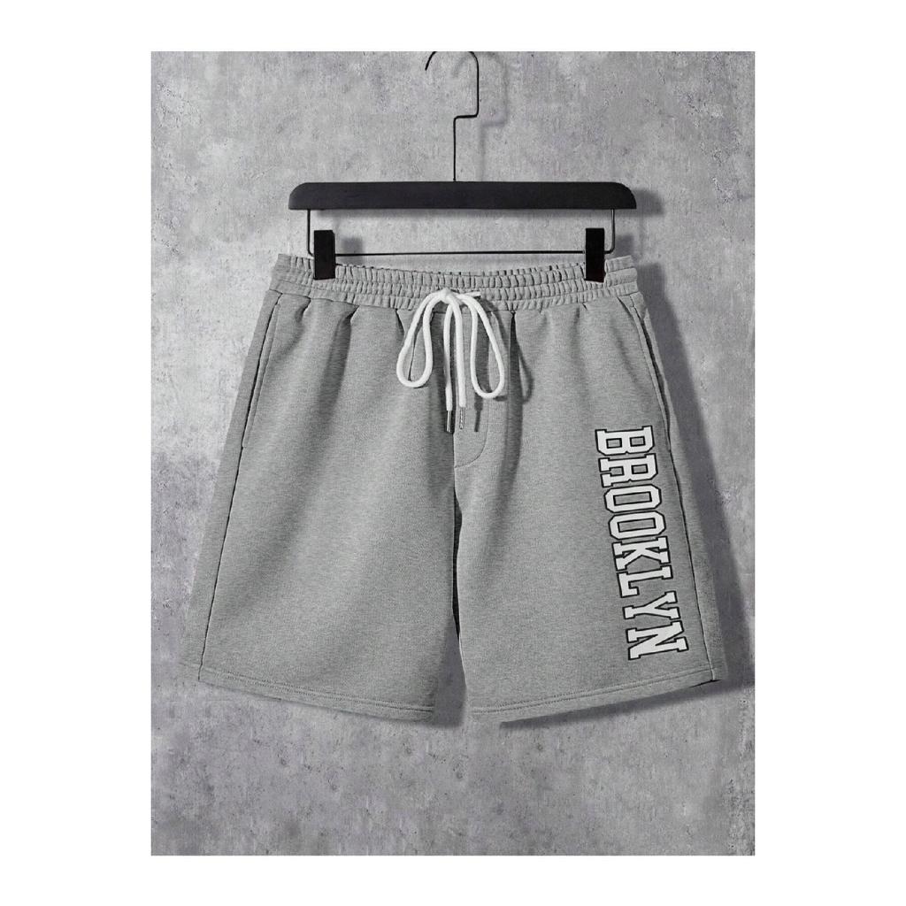 Brooklyn New York White T-shirt Gray Shorts - T-shirt With Shorts Top And Bottom Set Printed Crew Neck