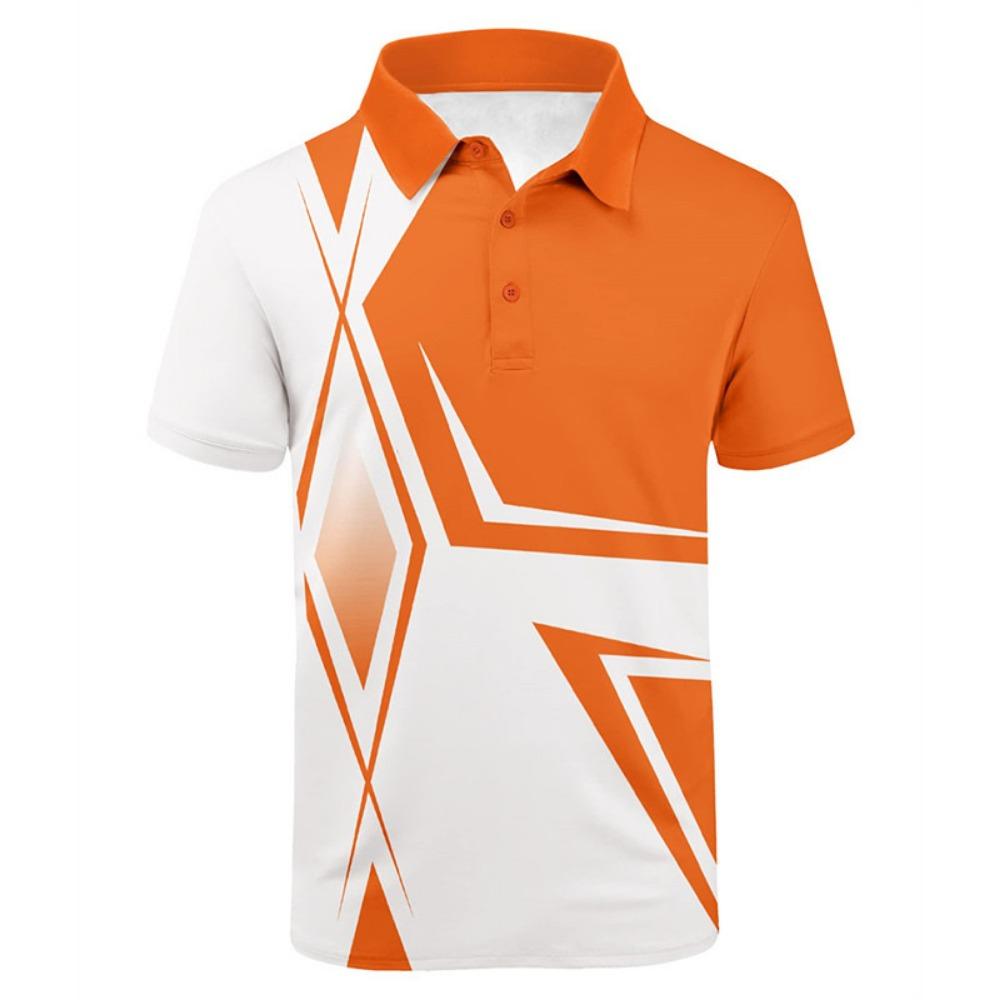 

Digital Printed Fashionable Men s Business Polo Shirt Summer Casual Commuting Short Sleeved Top S помаранчевий