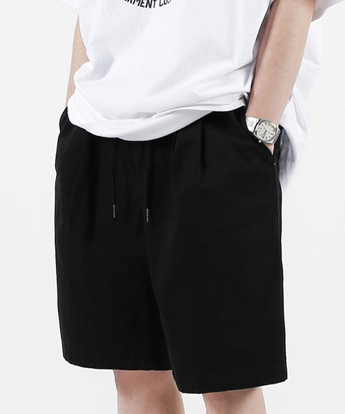 Modernoment Double-Tuck Chino Washed Wide Shorts [Black]