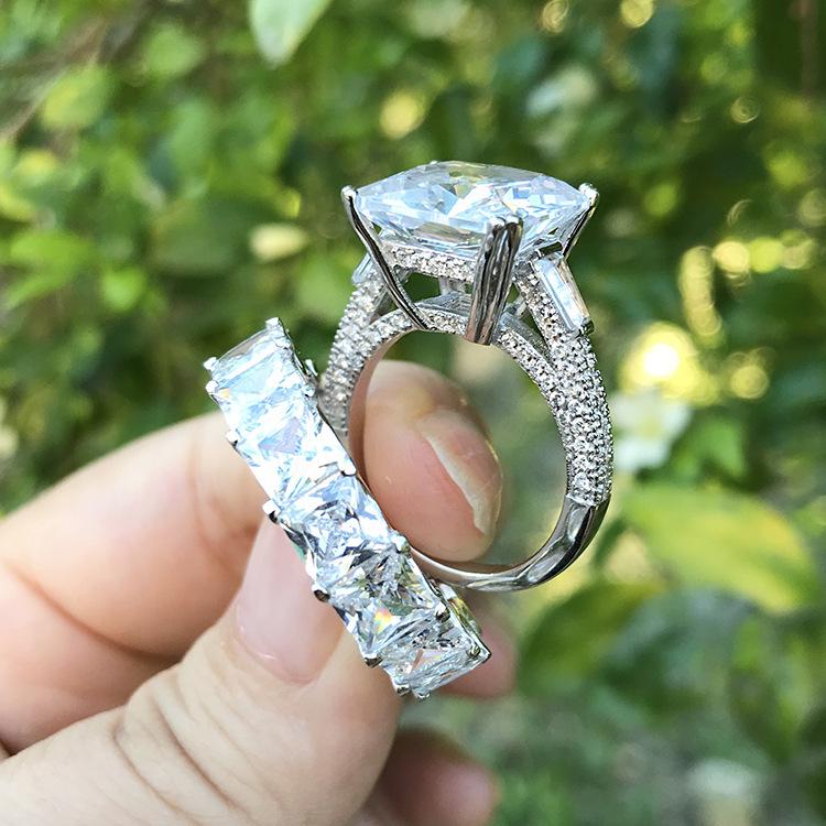 Xiancan Jewelry 2023 Women's 925 Silver Diamond Square Ring Set - Fashionable and Versatile European American Style