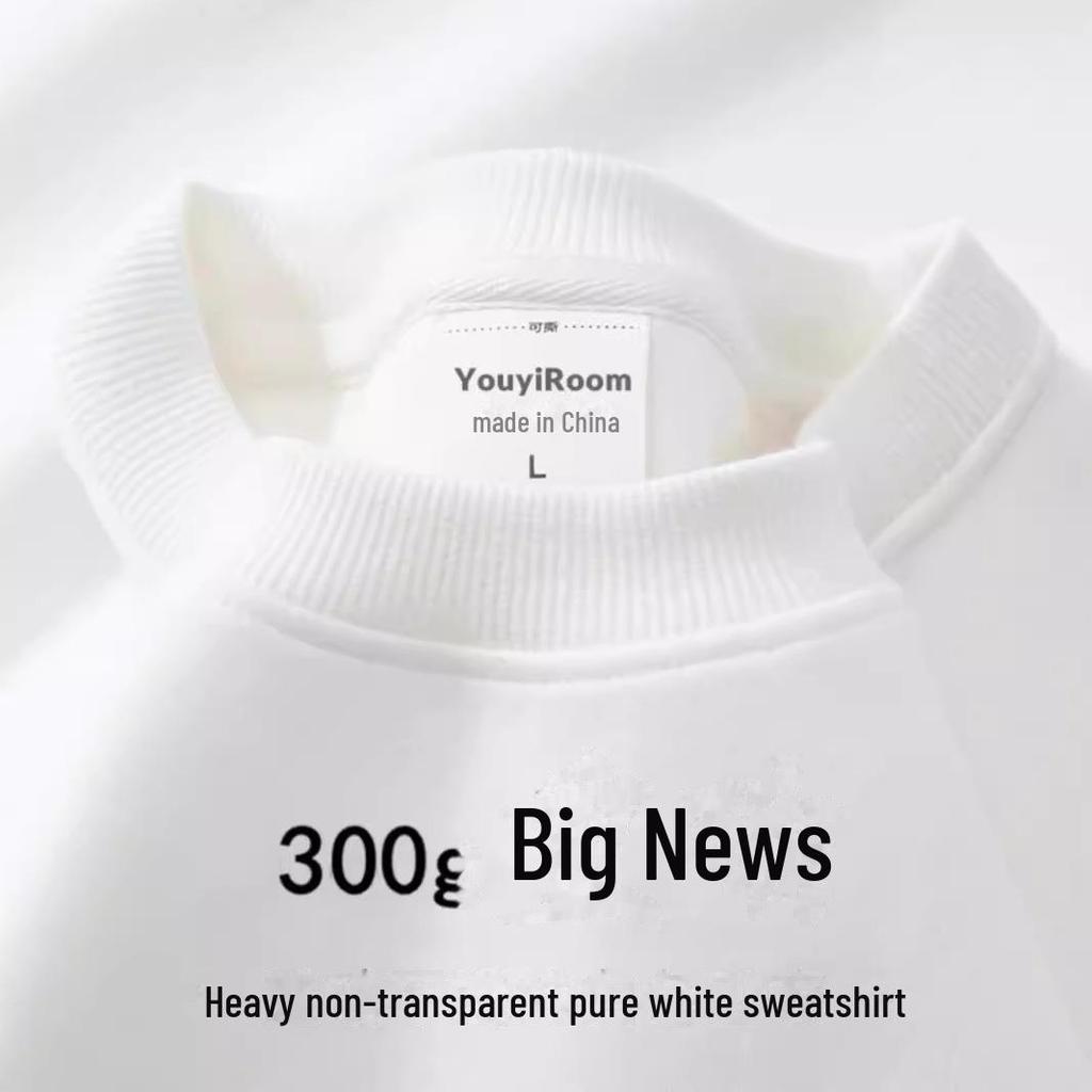 300g Hrubá bavlnená mikina: Unisex pulóver s dlhým rukávom a plusovým zamatom, jednofarebný