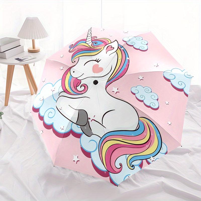 Unicorn, Rainbow Automatic Folding Umbrella 8 Ribs, Durable Iron Frame, Bright Color Pattern Compact Travel Umbrella, Suitable for Outdoor,