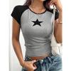Y2K Five-pointed Star Color-blocked Short-sleeved T-shirt Summer