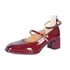 Fashion Comemore Square Head Mary Jane Shoes Women Spring Autumn Retro Belt Buckle Shallow Mouth Single Shoes Black Red High Heel Pumps