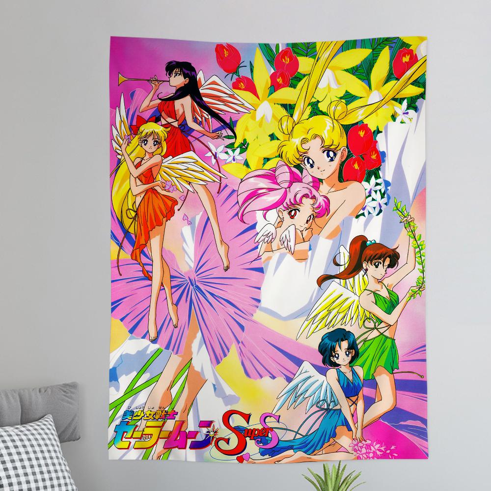 Sailor Moons Comic Cover Hanging Bohemian Tapestry Hanging Tarot Hippie Wall Rugs Dorm Japanese Tapestry